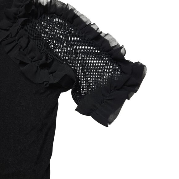 Sioni Milano Sweater Women Medium Black Short Sleeve Ruffle Mesh Knit Whimsigoth - Picture 7 of 13